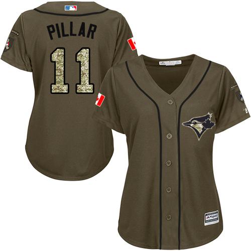 Blue Jays #11 Kevin Pillar Green Salute to Service Women's Stitched MLB Jersey